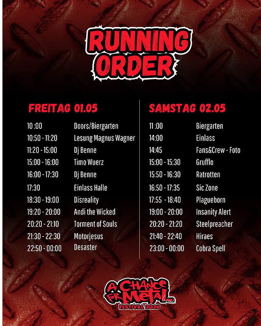 Die Running Order 2026